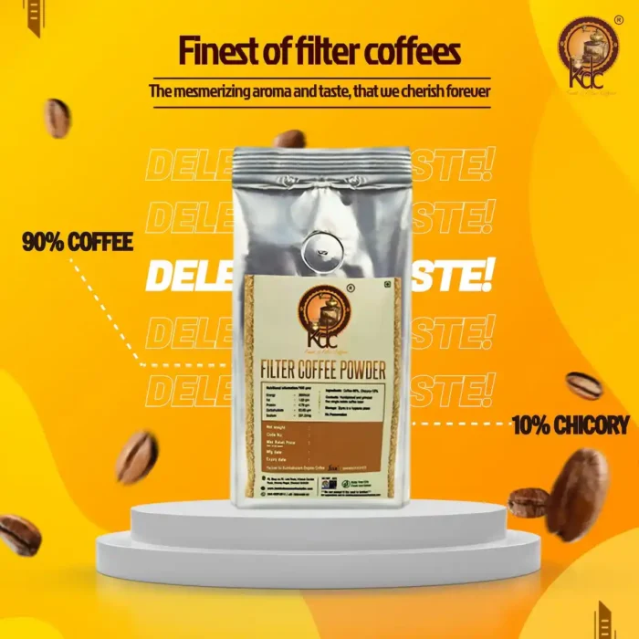 Kumbakonam Degree Coffee filter coffee powder pouch showing 90% coffee and 10% chicory blend