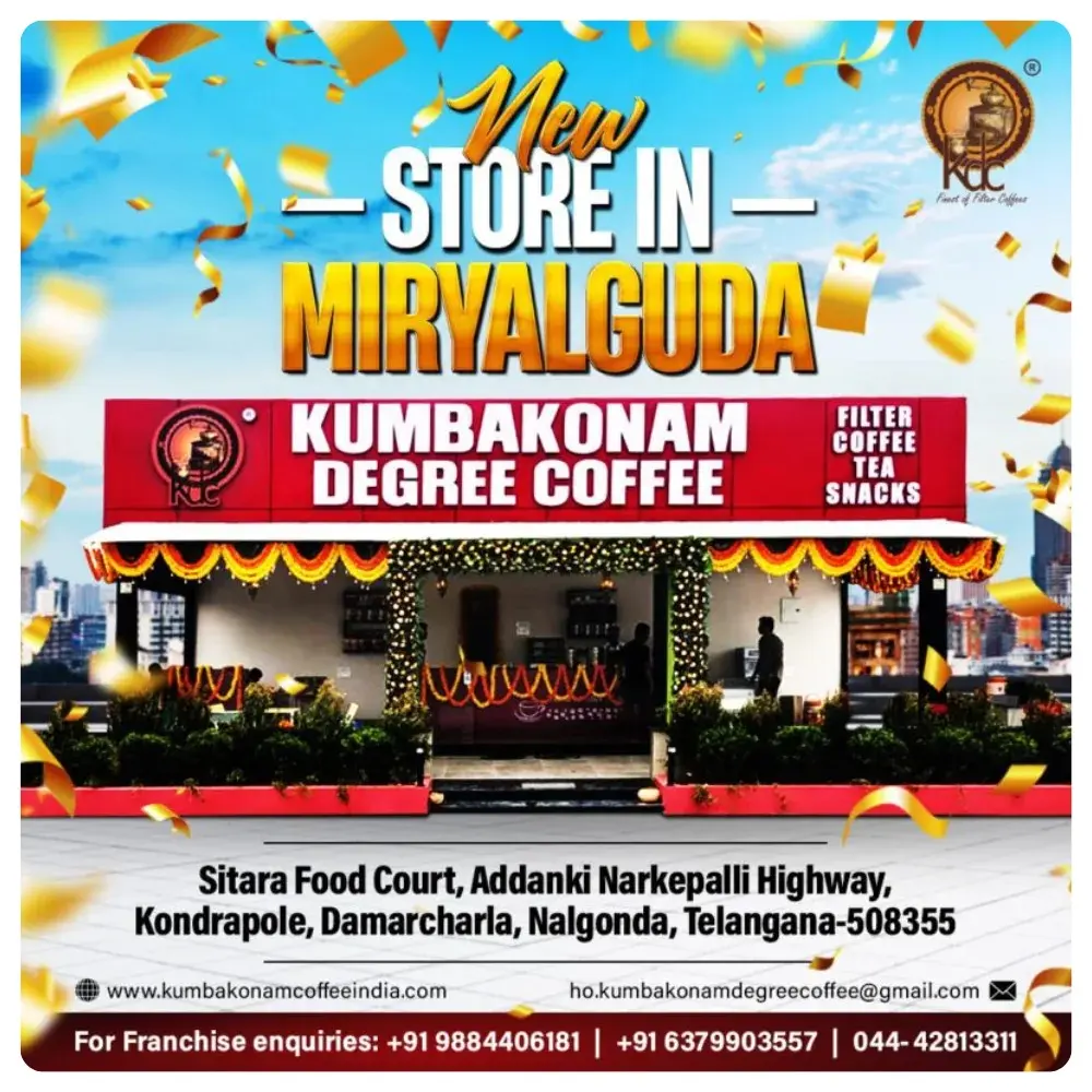 Home (Cloned) 23 Kumbakonam degree coffee franchise outlet at Miryalguda serving hot filter coffee