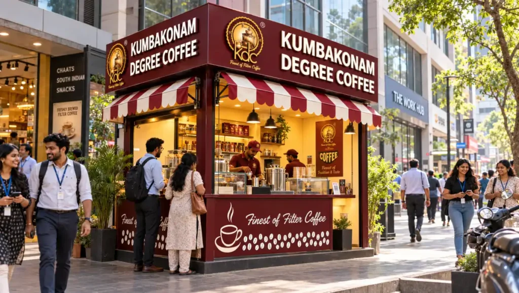 Coffee shop in an Indian commercial area showing a suitable location to open a coffee shop